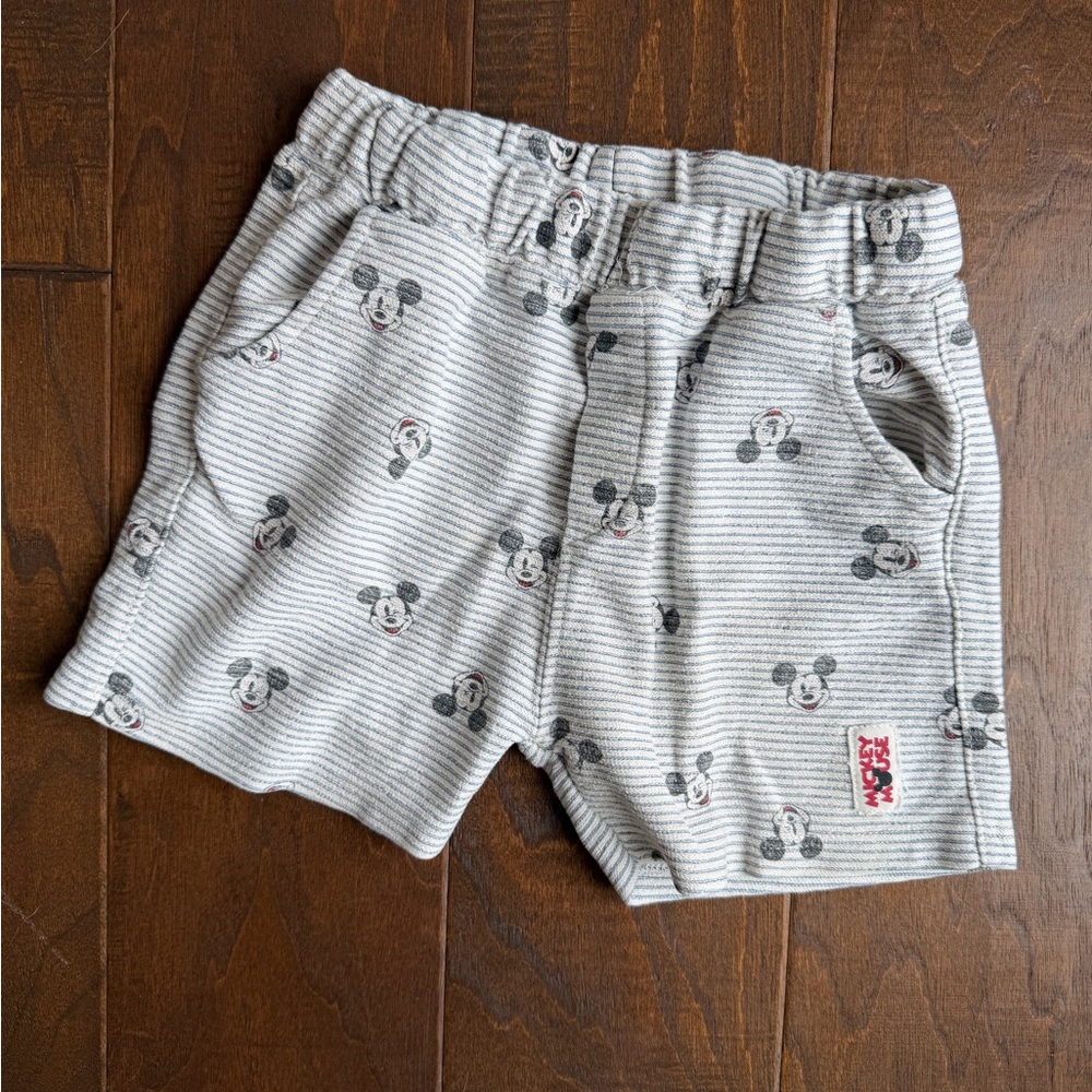 Zara Kids Striped Mickey Mouse Blue Gray Shorts